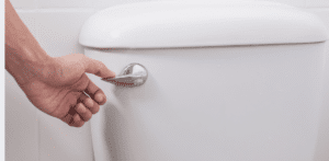 person flushing toilet