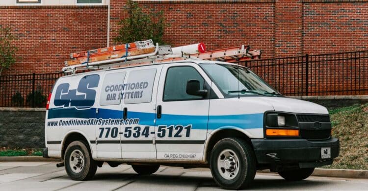 Conditioned Air Systems van arriving for repair