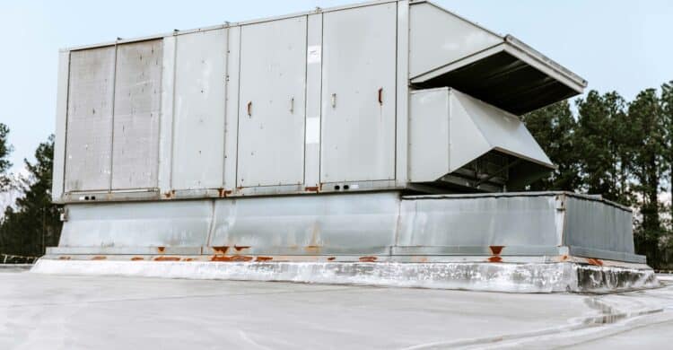 older commercial HVAC system on roof