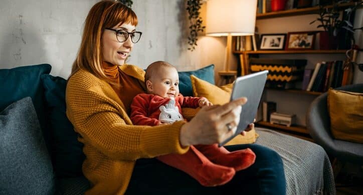 Family at home in comfortable